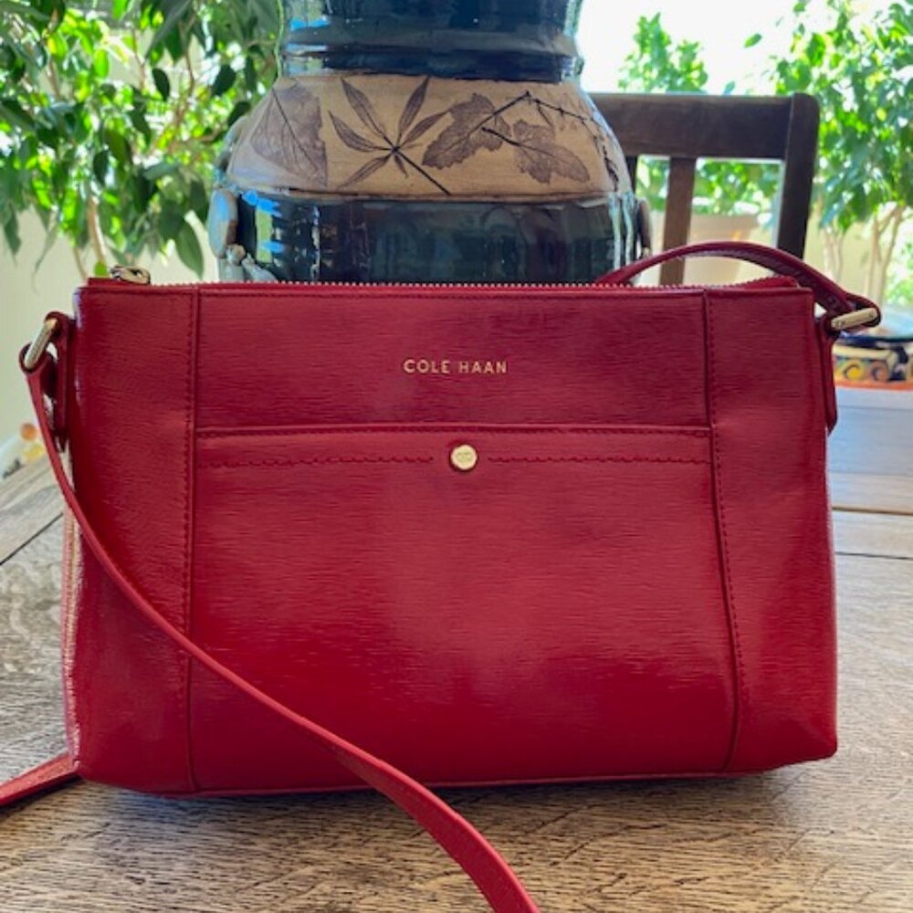 Cole Haan Red Patent Textured Leather Crossbody Purse